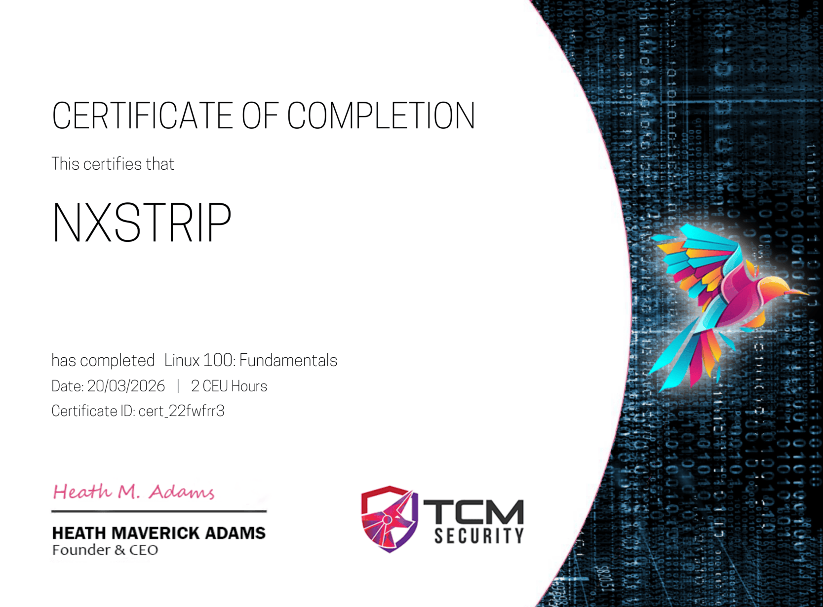 TCM Security Linux 100 Fundamentals Certificate